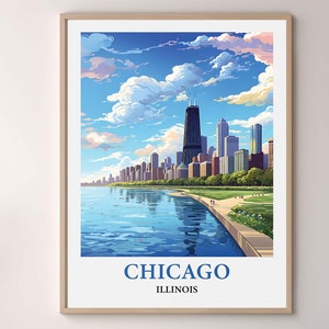 Chicago Illinois Stadt Karte Poster - Chicago Skyline Kunstdruck - Chicago Urban Dekor und Reise Geschenk- Künstlerisches Chicago Illustriertes Stadt Poster