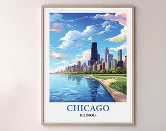 Chicago Skyline Art Print, Vintage Watercolor Travel Poster