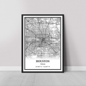 Houston Texas Map Poster – Black and White Map Print, Canvas Wall Art