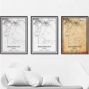 Boulder City Nevada carte affiche impression toile, art mural carte routière moderne ou vintage, carte de la ville de Boulder personnalisée pour décoration de maison ou de bureau