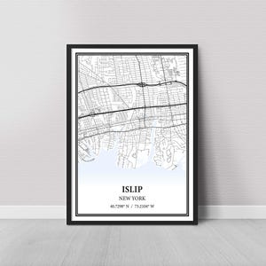 Islip New York Map Poster Print Canvas, Modern or Vintage Road Map Wall Art, Custom Islip Map for Home or Office Decor