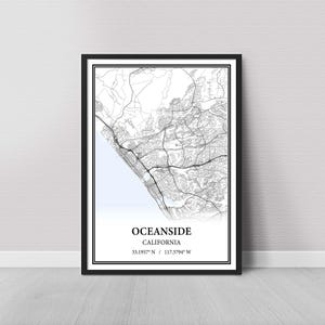 Oceanside California Map Poster Print Canvas, Modern or Vintage Road Map Wall Art, Custom Oceanside Map for Home or Office Decor