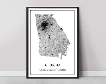 Georgia Map Poster – Black and White State Map Print, Canvas Wall Art