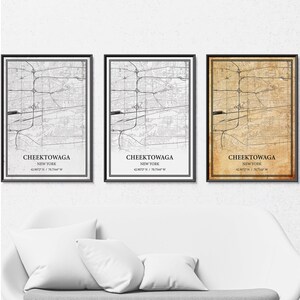 Toile imprimée carte Cheektowaga New York, carte routière moderne ou vintage art mural, carte Cheektowaga personnalisée pour décoration de maison ou de bureau