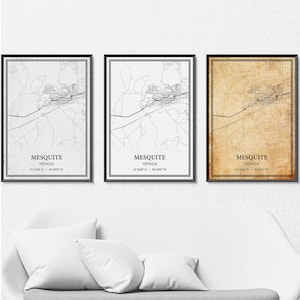 Stampa su tela con mappa del Nevada di Mesquite, mappa stradale moderna o vintage, mappa personalizzata di Mesquite per la casa o l'ufficio