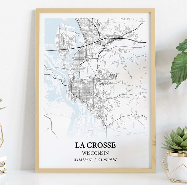 La Crosse Wisconsin city map poster print canvas , La Crosse city road map poster canvas , La Crosse map poster print gift anniversary