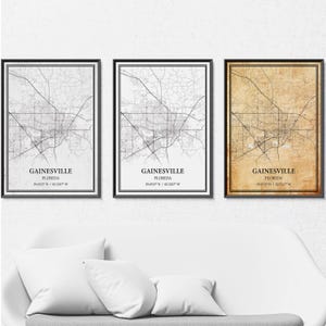 Gainesville Florida kaart poster print canvas, moderne of vintage wegenkaart kunst aan de muur, aangepaste Gainesville kaart voor thuis of op kantoor decor