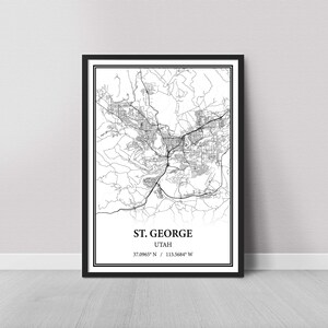 St. George Utah Map Poster – Black and White Map Print, Canvas Wall Art