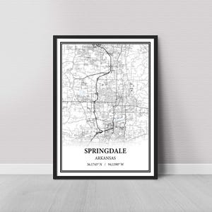 Springdale Arkansas Map Poster – Black and White Map Print, Canvas Wall Art