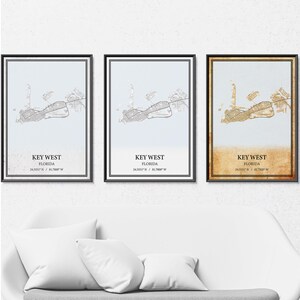 Key West Florida kaart poster print canvas, moderne of vintage wegenkaart kunst aan de muur, aangepaste Key West kaart voor thuis of op kantoor decor