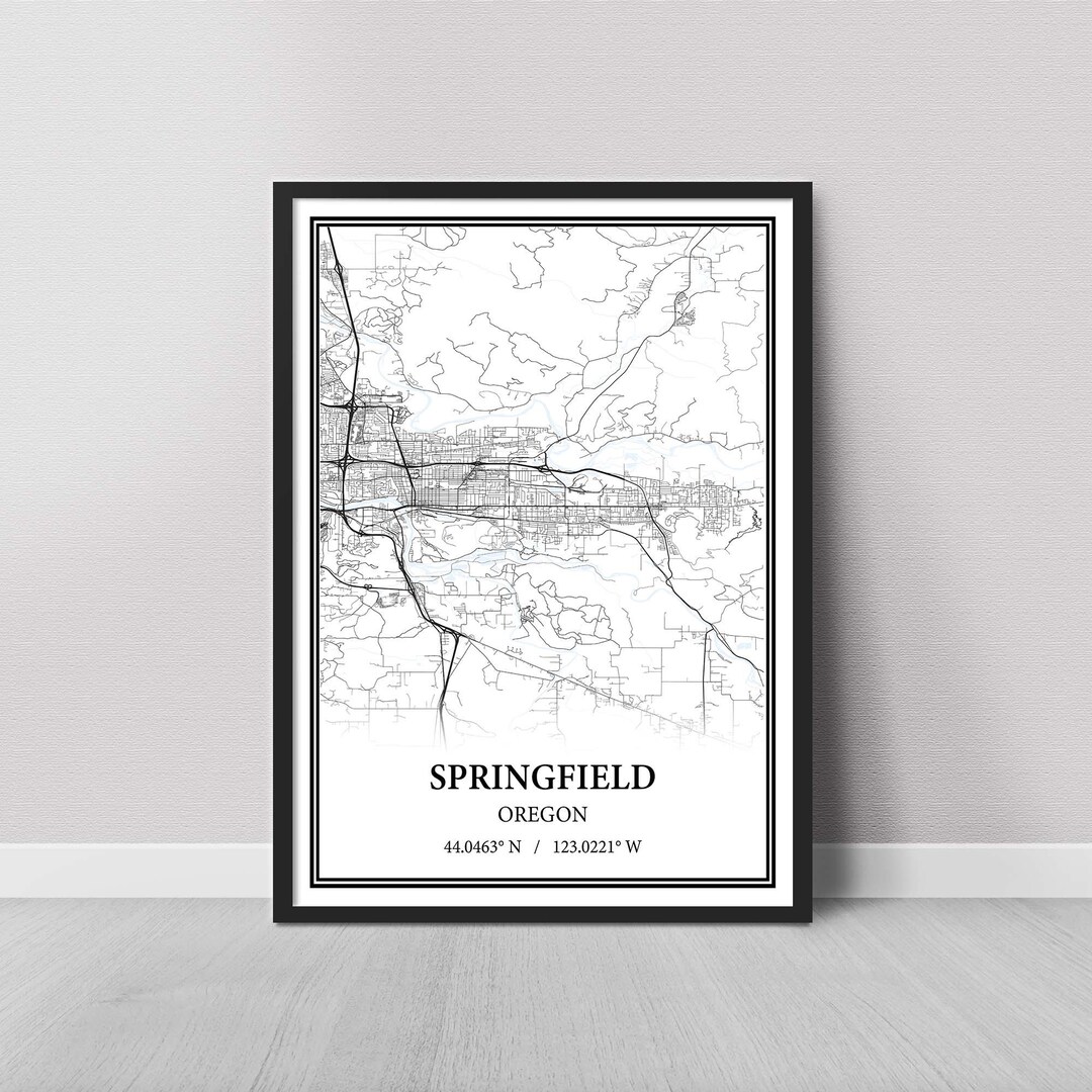 Springfield Oregon Map Poster – Black and White Map Print, Canvas Wall ...