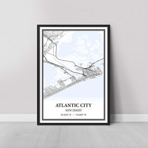 Atlantic City New Jersey Map Print, Atlantic City NJ Map Poster, Black & White Street Map, Road Map, Atlantic City Wall Art, Print, Canvas