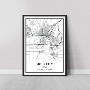 Sioux City Iowa Map Poster – Black and White Map Print, Canvas Wall Art