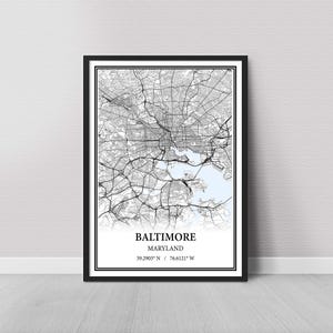 Baltimore Maryland Map Poster – Black and White Map Print, Canvas Wall Art