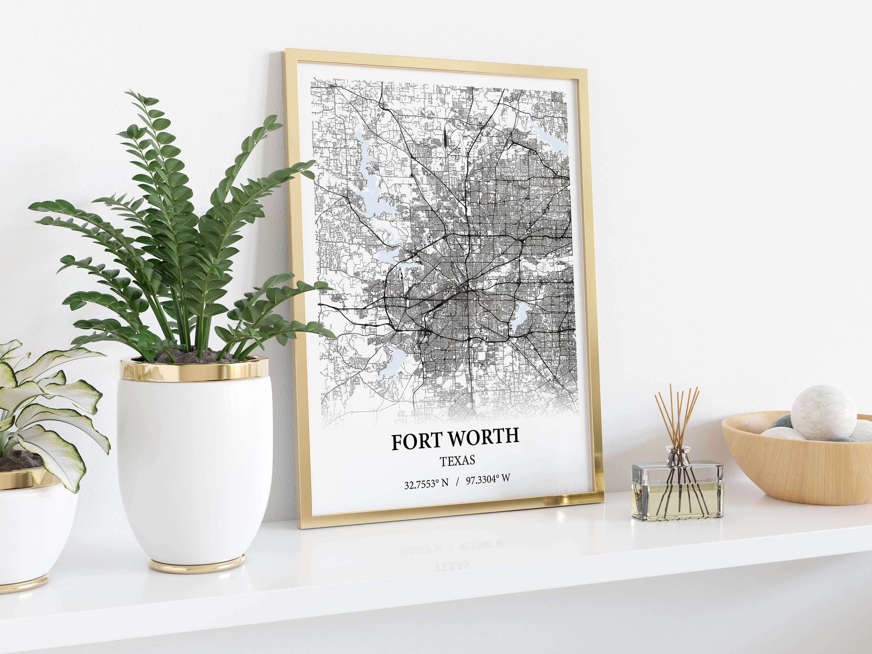 Fort Worth Texas City Map Poster Print Canvas , Fort Worth City Map