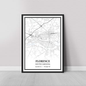 Florence South Carolina Map Poster – Black and White Map Print, Canvas Wall Art
