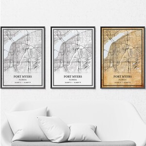 Fort Myers Florida kaart poster print canvas, moderne of vintage wegenkaart muurkunst, aangepaste Fort Myers kaart voor thuis of op kantoor