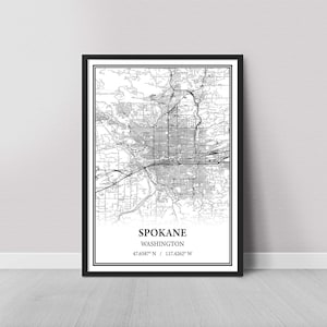 Spokane Washington Map Poster – Black and White Map Print, Canvas Wall Art