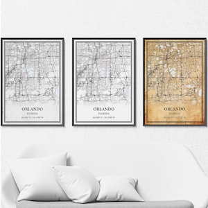 Orlando Florida kaart poster print canvas, moderne of vintage wegenkaart kunst aan de muur, aangepaste Orlando kaart als decor voor thuis of op kantoor
