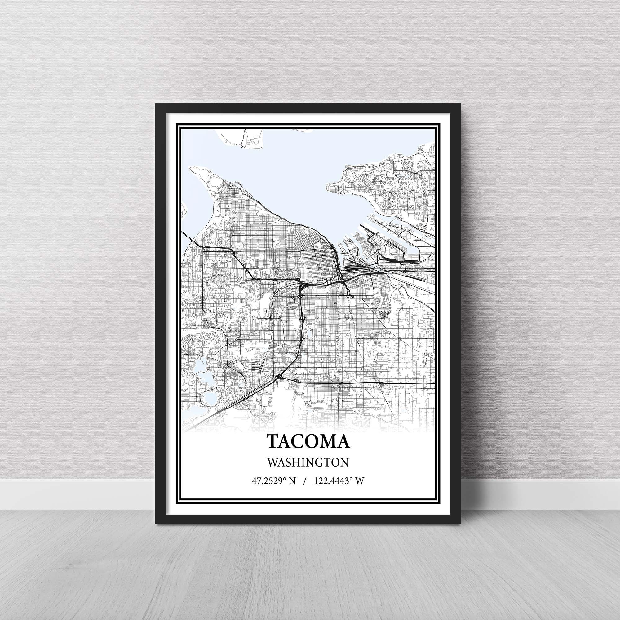 Tacoma Washington Map Poster – Black and White Map Print, Canvas Wall Art
