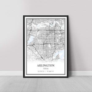 Arlington Texas Map Print, Arlington TX Map Poster, Black & White Street Map, Road Map, Arlington Wall Art, City Print, Canvas