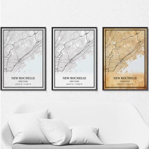 Impression sur toile de carte de New York New York, carte routière moderne ou vintage art mural, carte New Rochelle personnalisée pour décoration de maison ou de bureau