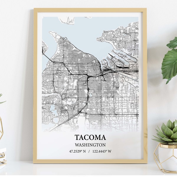 Tacoma Washington city map poster print canvas , Tacoma city road map poster canvas , Tacoma map poster print canvas decor