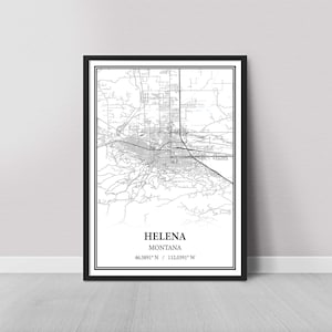 Helena Montana Map Poster – Black and White Map Print, Canvas Wall Art