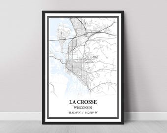 La Crosse, Wisconsin Map Poster – Street & Road Map, Gray Vintage, Modern Minimalist, or Vintage Elegance, Custom Print or Canvas