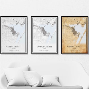 Corpus Christi Texas Map Poster Print Canvas, Modern or Vintage Road Map Wall Art, Custom Corpus Christi Map for Home or Office Decor