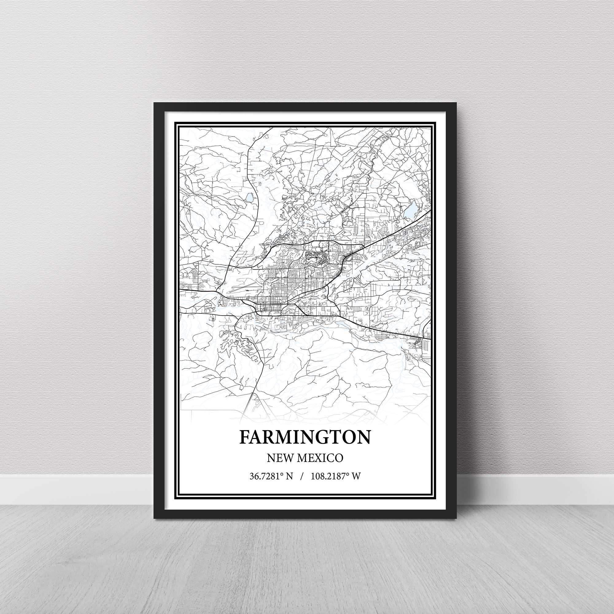 Farmington New Mexico Map Poster – Black and White Map Print, Canvas Wall Art