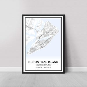 Carte de Hilton Head Island en Caroline du Sud, impression sur toile, art mural de carte routière moderne ou vintage, carte de Hilton Head personnalisée pour décoration de bureau à domicile