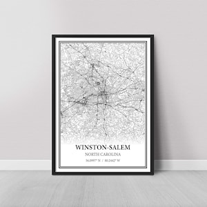 Winston Salem North Carolina Map Poster – Black and White Map Print, Canvas Wall Art