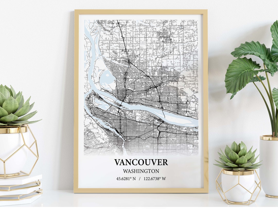 Vancouver Washington City Map Poster Print Canvas , Vancouver City Road Map Poster Canvas