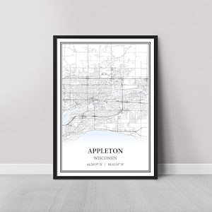 Appleton Wisconsin Map Poster – Black and White Map Print, Canvas Wall Art