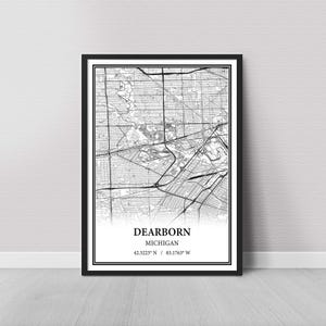 Dearborn Michigan Map Poster – Black and White Map Print, Canvas Wall Art
