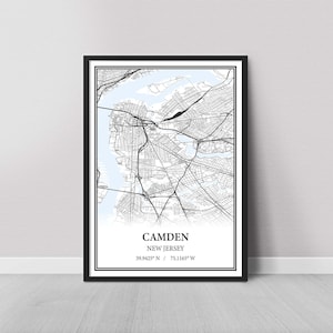 Camden New Jersey Map Poster – Black and White Map Print, Canvas Wall Art