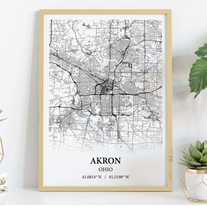 Akron city map poster print canvas - Akron Ohio city map poster canvas  - Akron map art poster canvas , Akron Ohio print