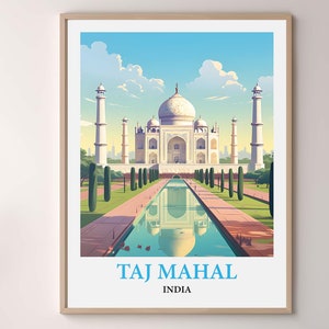 Taj Mahal India Travel Poster, Agra Landmark Wall Art Print, Vintage Watercolor Decor, Indian Architecture Gift