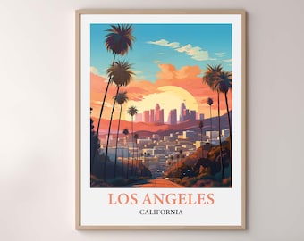 Los Angeles Travel Poster, LA Skyline Wall Art Print, Los Angeles Cityscape, Vintage Watercolor Decor, California Travel Gift