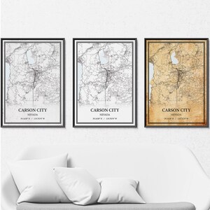 Carson City Nevada Mappa Poster Stampa Tela, Mappa Stradale Moderna o Vintage Wall Art, Mappa Carson City Personalizzata per Casa o Ufficio Decor