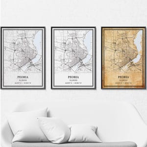 Poster della mappa di Peoria, Illinois – Grigio Vintage, Moderno Minimalista o Vintage Elegance Wall Art, Stampa personalizzata o Tela