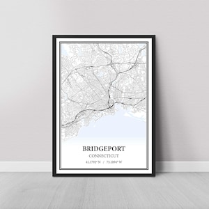 Bridgeport Connecticut Map Poster – Black and White Map Print, Canvas Wall Art