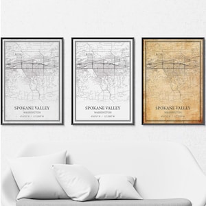 Spokane Valley Washington kaart poster print canvas, moderne of vintage wegenkaart kunst aan de muur, aangepaste Spokane Valley kaart voor decor thuis of op kantoor