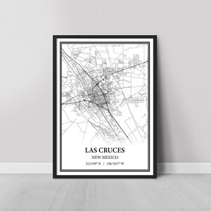 Las Cruces New Mexico Map Poster – Black and White Map Print, Canvas Wall Art
