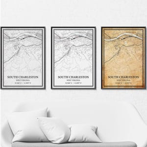 Süd Charleston West Virginia Karte Poster Druck Leinwand, Moderne oder Vintage Straßenkarte Wandkunst, Benutzerdefinierte Süd Charleston Karte für Wohnkultur
