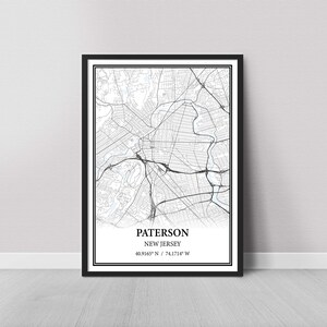Paterson New Jersey Map Poster – Black and White Map Print, Canvas Wall Art