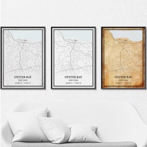 Stampa su tela con mappa stradale di Oyster Bay New York, arte murale moderna o vintage, mappa personalizzata di Oyster Bay per la casa o l'ufficio