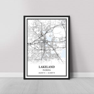 Lakeland Florida Map Poster – Black and White Map Print, Canvas Wall Art