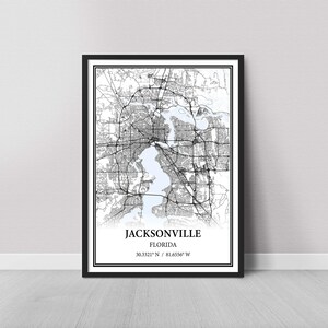 Jacksonville Florida Map Poster – Black and White Map Print, Canvas Wall Art